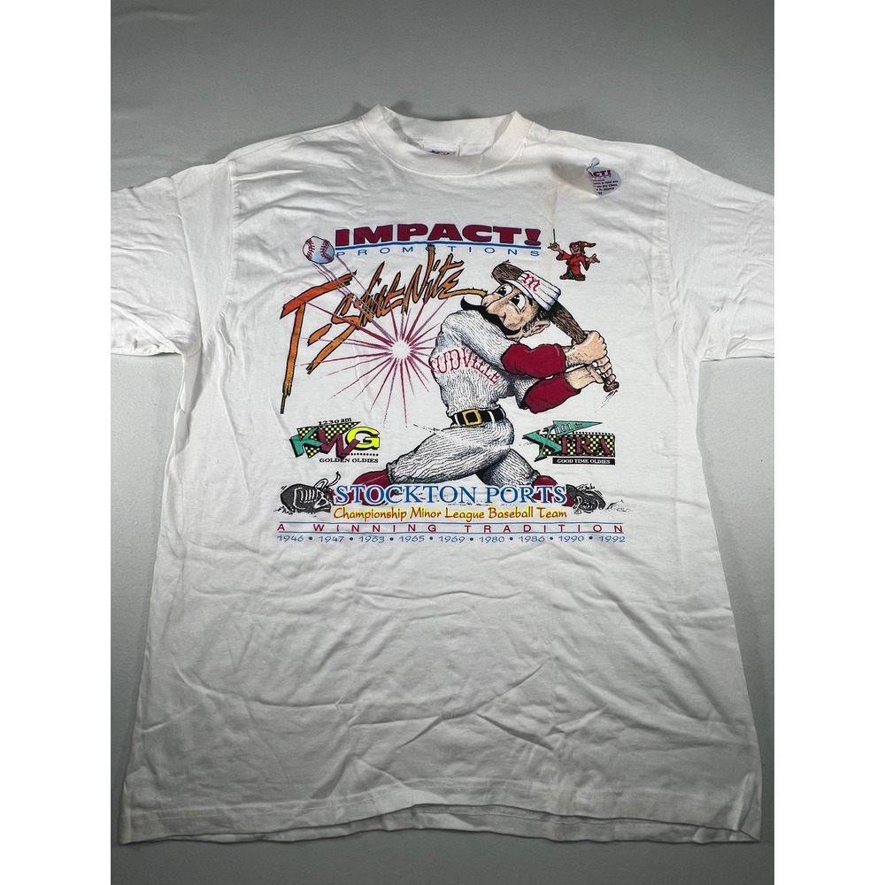 Vintage Stockton Ports Minor League Baseball T-Shirt Cotton Republic White XL - Picture 6 of 7